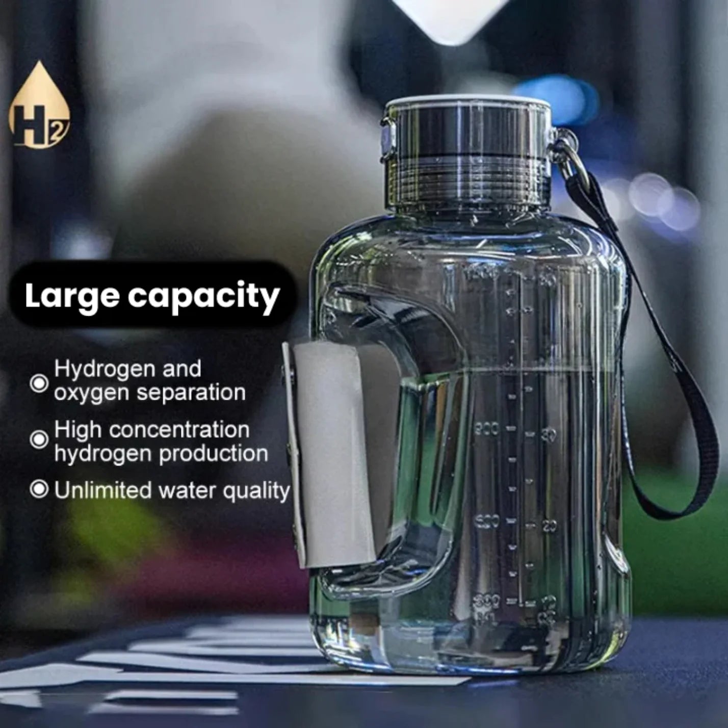 hydrogen water bottle jug: A hydrogen water jug is a type of water container equipped with a built-in system for producing hydrogen-infused water.